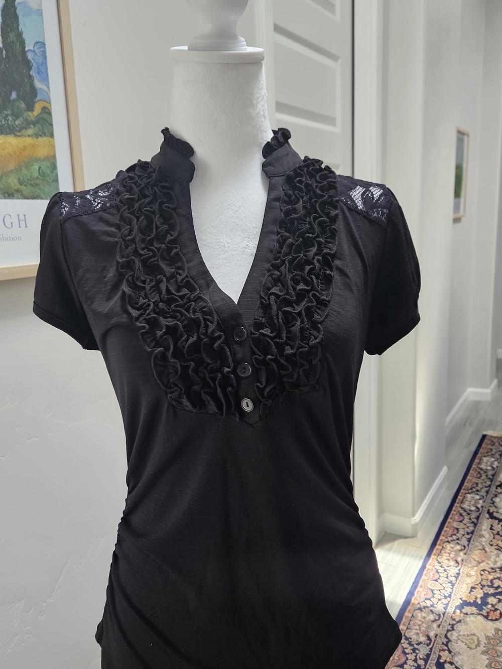 Heart Soul Black Ruffled V-Neck Short Sleeve Top